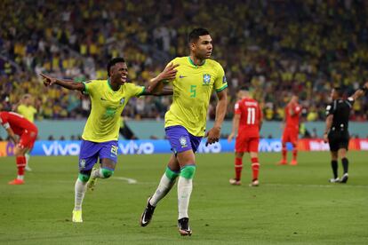 Casemiro celebra su gol ante Suiza.