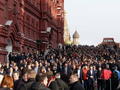 Marcha &quot;San Petersburgo estamos contigo&quot; el 6 de abril en las calles de Mosc&uacute;.