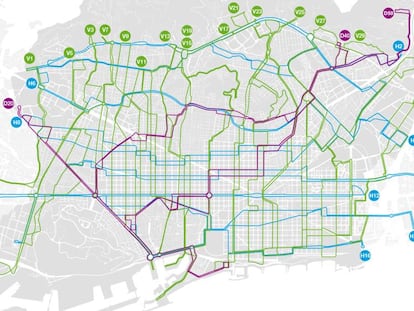 El disseny final de la xarxa ortogonal d'autobusos de Barcelona quan estigui implantada a finals del 2018.