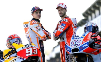 Marc Márquez y Andrea Dovizioso, en el circuito de Cheste.