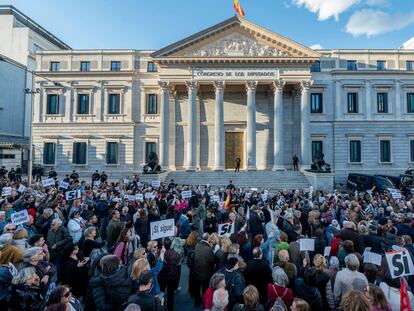 Marcha con el lema "Por amor a la democracia", frente al Congreso de los Diputados, este domingo.