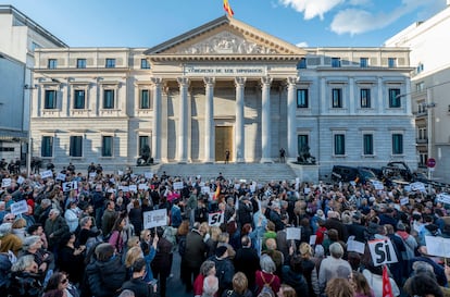 Marcha con el lema "Por amor a la democracia", frente al Congreso de los Diputados, este domingo.