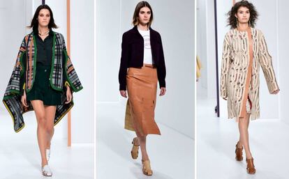 Las modelos desfilan vestidas de Hermès este lunes en la Semana de la moda de París.
