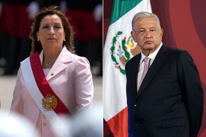 Dina Boluarte, presidenta del Perú, junto a Andrés Manuel López Obrador, presidente de México