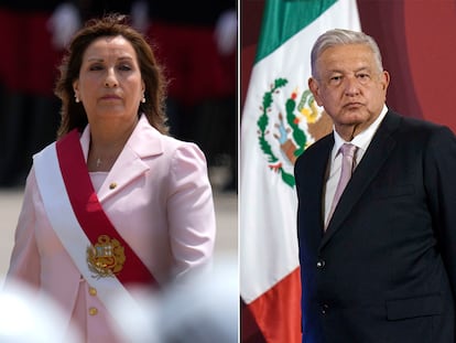 Dina Boluarte, presidenta del Perú, junto a Andrés Manuel López Obrador, presidente de México