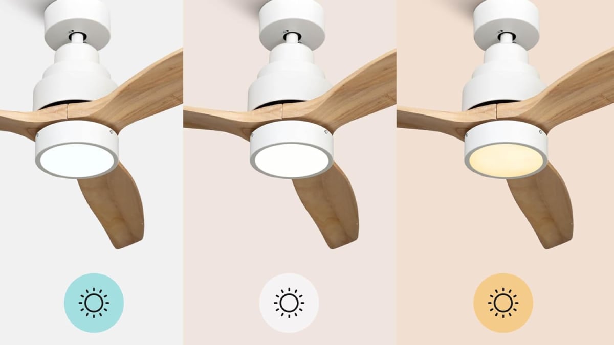 Ventilador de techo con luz regulable en tres intensidades: fría, calor y neutra.
