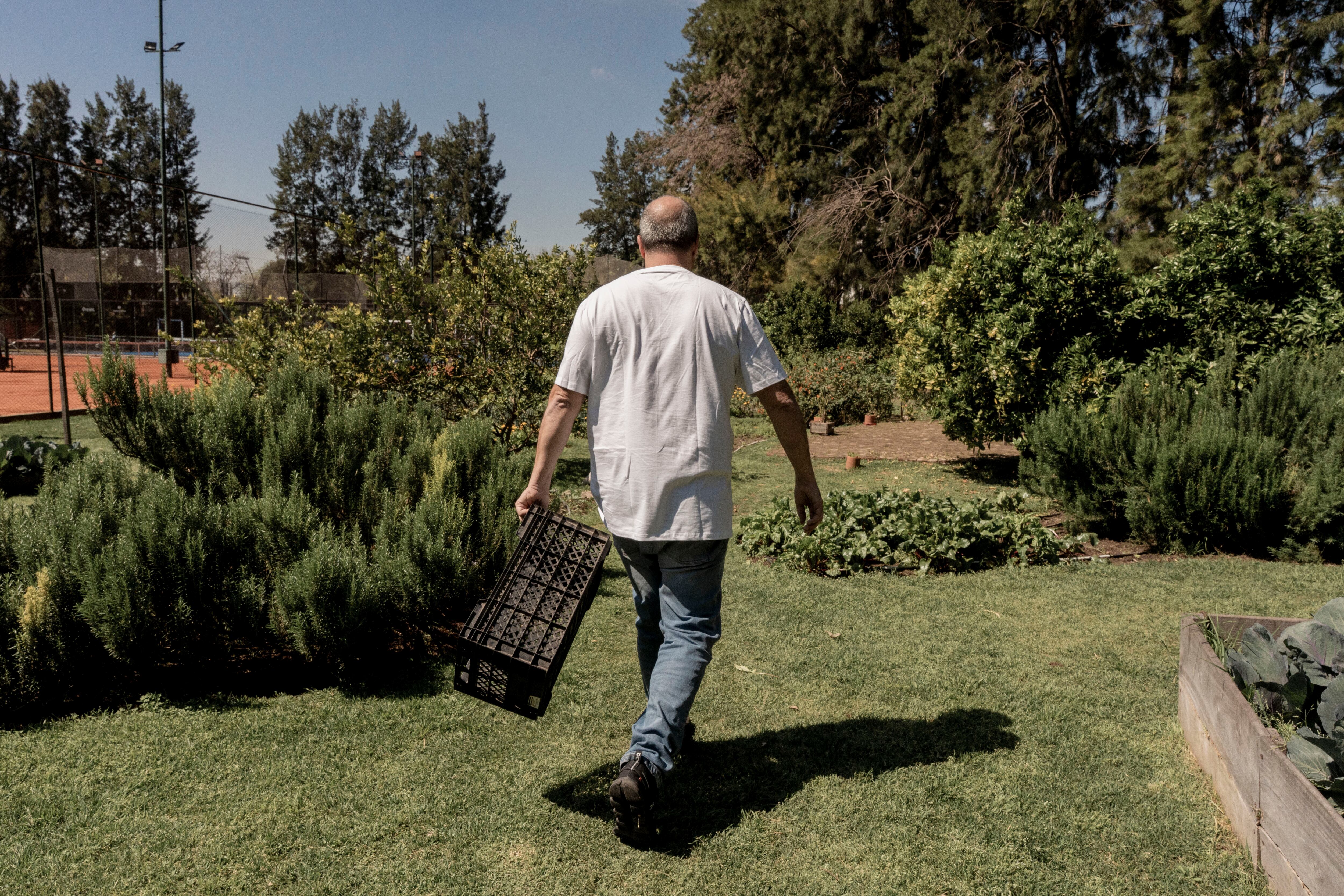 Juan Pedro Rastellino, chef de Asadero, en la huerta de Mezcla Casa Gastronómica.