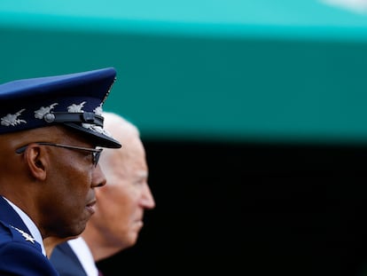 President Joe Biden with the Chairman of the Joint Chiefs of Staff, General Charles Q. Brown; Arlington, Virginia; September 29, 2023.