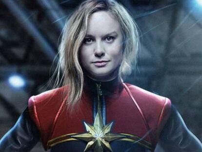 Imagem de divulgação de Brie Larson como Capitã Marvel