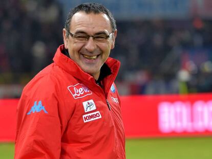 La sonrisa de Maurizio Sarri antes del partido contra el Bologna. 