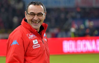 La sonrisa de Maurizio Sarri antes del partido contra el Bologna.