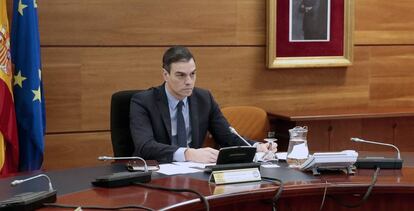 Pedro Sánchez, durante el Consejo de Ministros de este domingo.