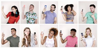 Composición de varios selfies realizados para las redes sociales. 