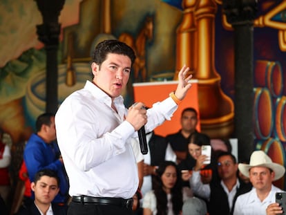 Samuel García, durante un acto proselitista en la comunidad de El Arenal, en el Estado de Jalisco, el pasado 28 de noviembre.