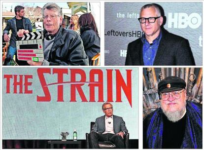 Arriba Stephen King (izquierda) y Tom Perrotta. Abajo, Carlton Cuse (izquierda) y George R. R. Martin.