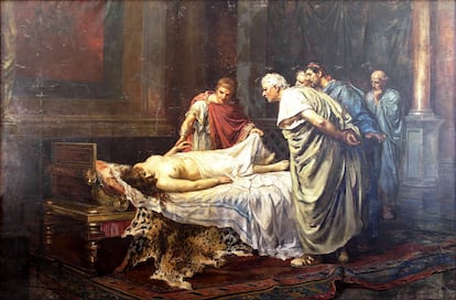 'Nero before the corpse of his mother, Agrippina', painting by Arturo Montero y Calvo from the Museum of Jaén.