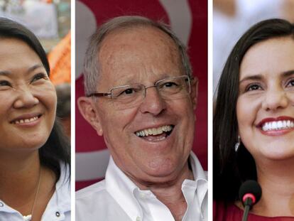 Los candidatos: keiko Fujimori, Pedro Pablo Kuczynski y Veronika Mendoza.