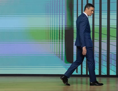 El presidente del Gobierno, Pedro Sánchez, tras la inauguración de la IV edición del foro de Fondos Europeos en Madrid