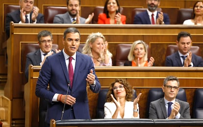 Pedro Sánchez, durante su intervención en la sesión de control al Gobierno en el Congreso este miércoles.