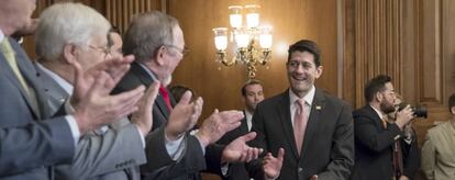 El presidente de la Cámara de Representantes de EE UU, Paul Ryan, llega a la firma de la reforma fiscal republicana.