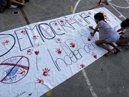 A child in a school in Barcelona on October 1, the day of the illegal referendum on Catalan independence.