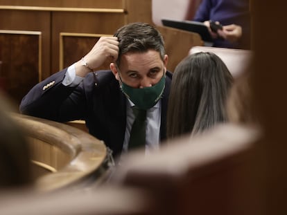 El líder de Vox, Santiago Abascal, este miércoles en el Congreso.