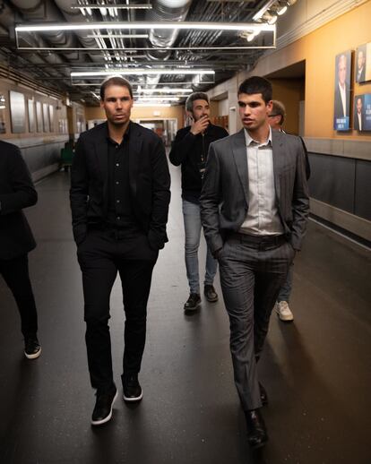 Nadal y Alcaraz, en las galerías del Michelob Ultra Arena.