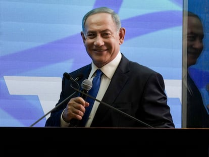Benjamín Netanyahu, en un acto de campaña en la ciudad israelí de Hadera, el pasado 6 de octubre.