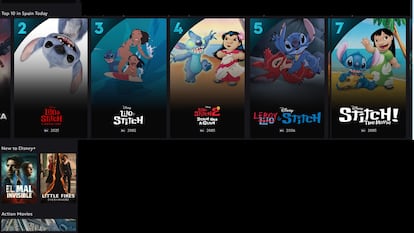 Las películas de Stitch en el top de Disney+ en España esta semana.
