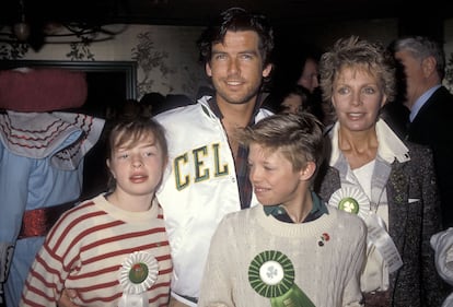 Actor Pierce Brosnan, wife Cassandra Harris, daughter Charlotte Harris and son Christopher Harris