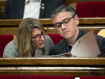 Elsa Artadi, portaveu de Junts per Catalunya, i Josep Maria Jové, d'ERC, al Parlament.