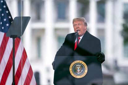 President Donald Trump speaks during a rally protesting the electoral college certification of Joe Biden as President in Washington, Jan. 6, 2021.