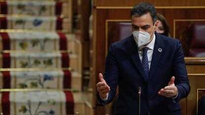 El presidente del Gobierno, Pedro Sánchez, en el Congreso, este miércoles.