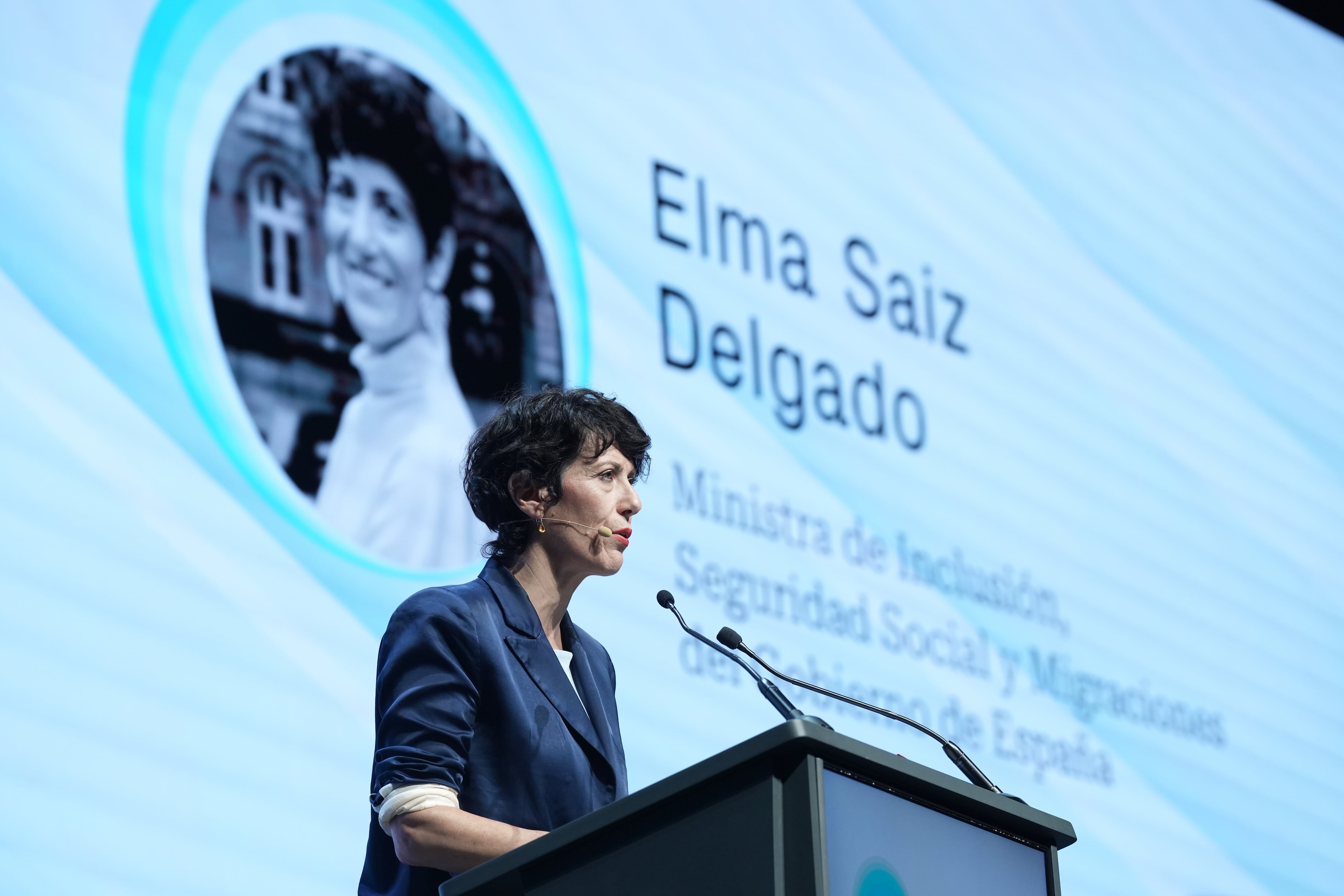 La ministra de Inclusión, Seguridad Social y Migraciones, Elma Saiz, interviene durante la segunda edición del foro 'World in Progress" organizado por Prisa.
