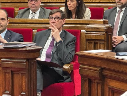 El presidente de la Generalitat, Salvador Illa, este miércoles, en el Parlament.