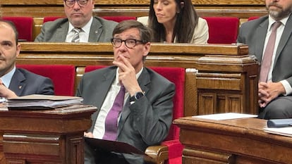 El presidente de la Generalitat, Salvador Illa, este miércoles, en el Parlament.