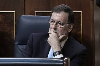 Un gesto de Mariano Rajoy durante la constituci&oacute;n del nuevo Congreso. 