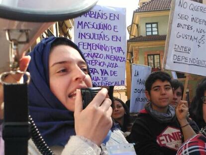 Wadia Daghestani en Asturias durante la manifestación del pasado 8 de marzo.