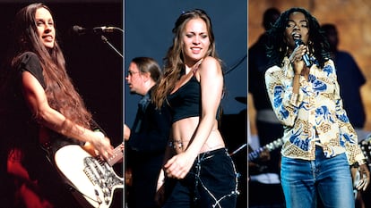 Las artistas Alanis Morissette, Fiona Apple y Lauryn hill, en la década de los noventa.