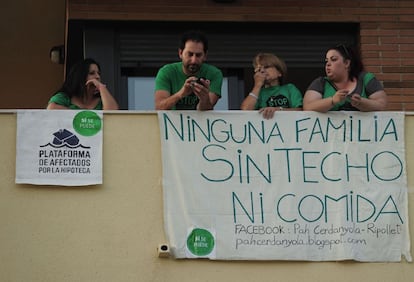 Edificio en Girona propiedad de la Sareb y ocupado por la PAH, en 2019.