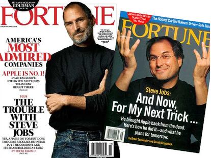 Portadas de la revista <i>Fortune</i> en 2008 y en 1998 con Jobs de protagonista.