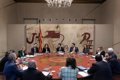 El president Pere Aragones presidió este martes la reunión semanal del Govern de la Generalitat.