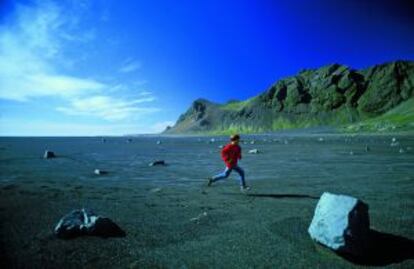Una playa de arenas negras en la costa sur de Islandia.