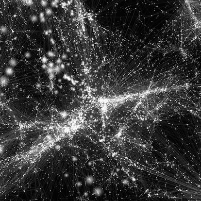Visualización de la topología en forma de red de la distribución de galaxias.