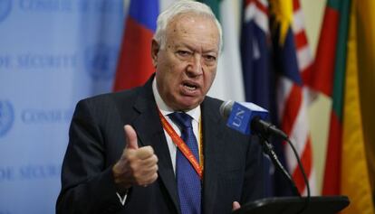 El ministro de Asuntos Exteriores, Jos&eacute; Manuel Garc&iacute;a-Margallo, en la ONU este jueves.