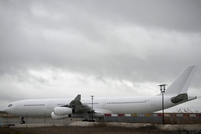 The plane reported to carry some 300 Indian citizens parks at the Vatry airport, eastern France, Saturday, Dec. 23, 2023