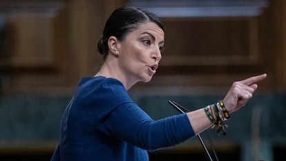 Macarena Olona, el pasado miércoles, durante su debate con Irene Montero en el pleno del Congreso.