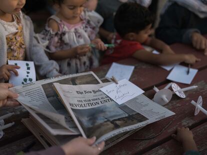 Attendees attend an evening marking the anniversary of the Gaza war in Dearborn, Oct. 7.