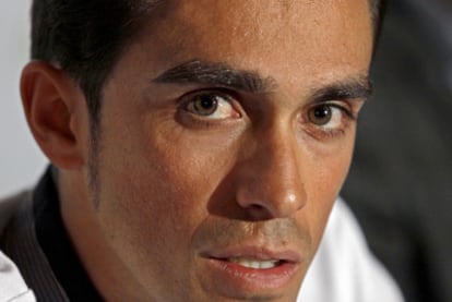 Alberto Contador, durante su conferencia de prensa de ayer.