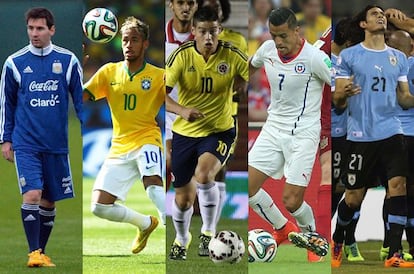 Messi, Neymar, James, Alexis y Cavani, estrellas de la Copa América.